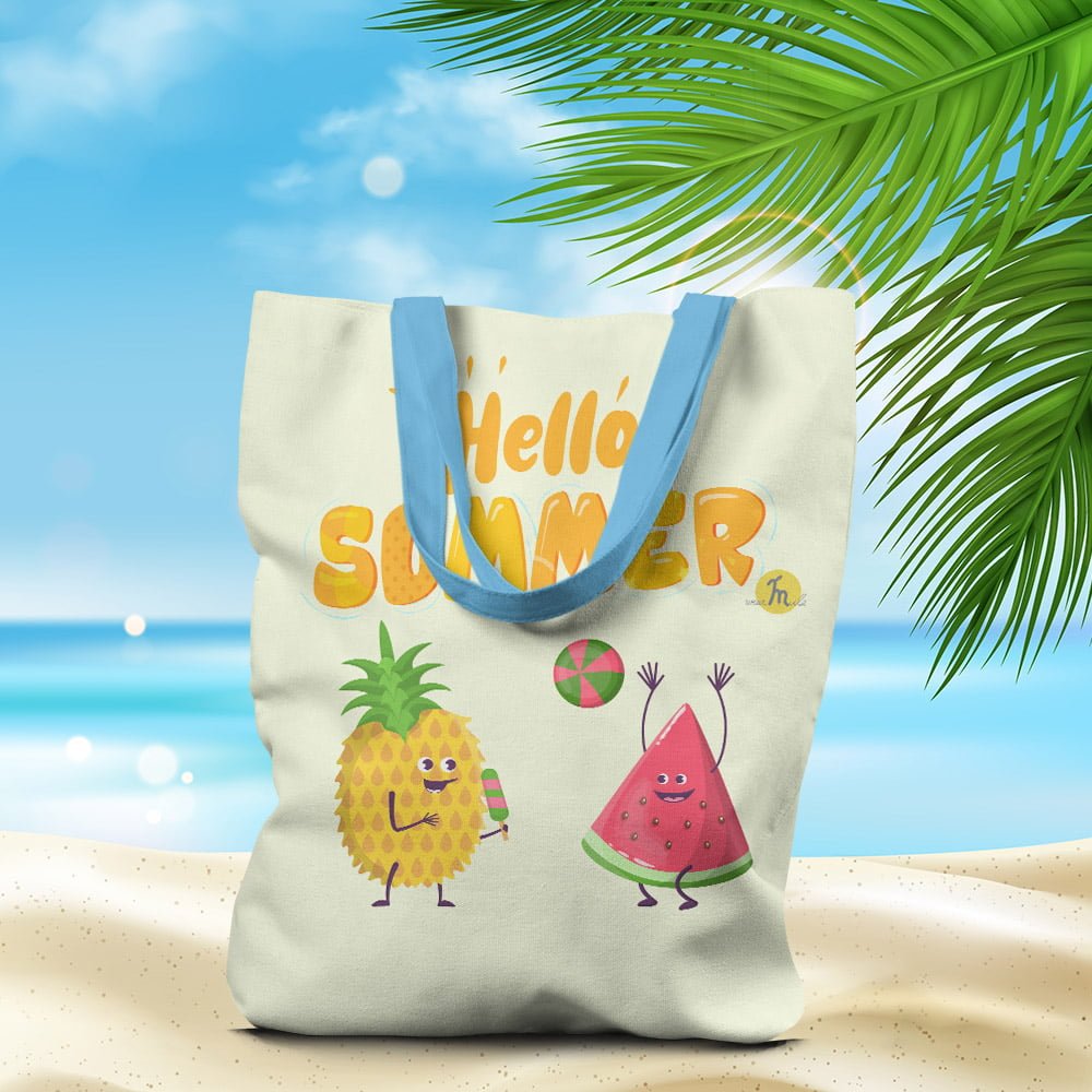 Alaplaya | Geantă de plajă căptușită MuleWear Hello Summer Ananas și Pepene Roșu
