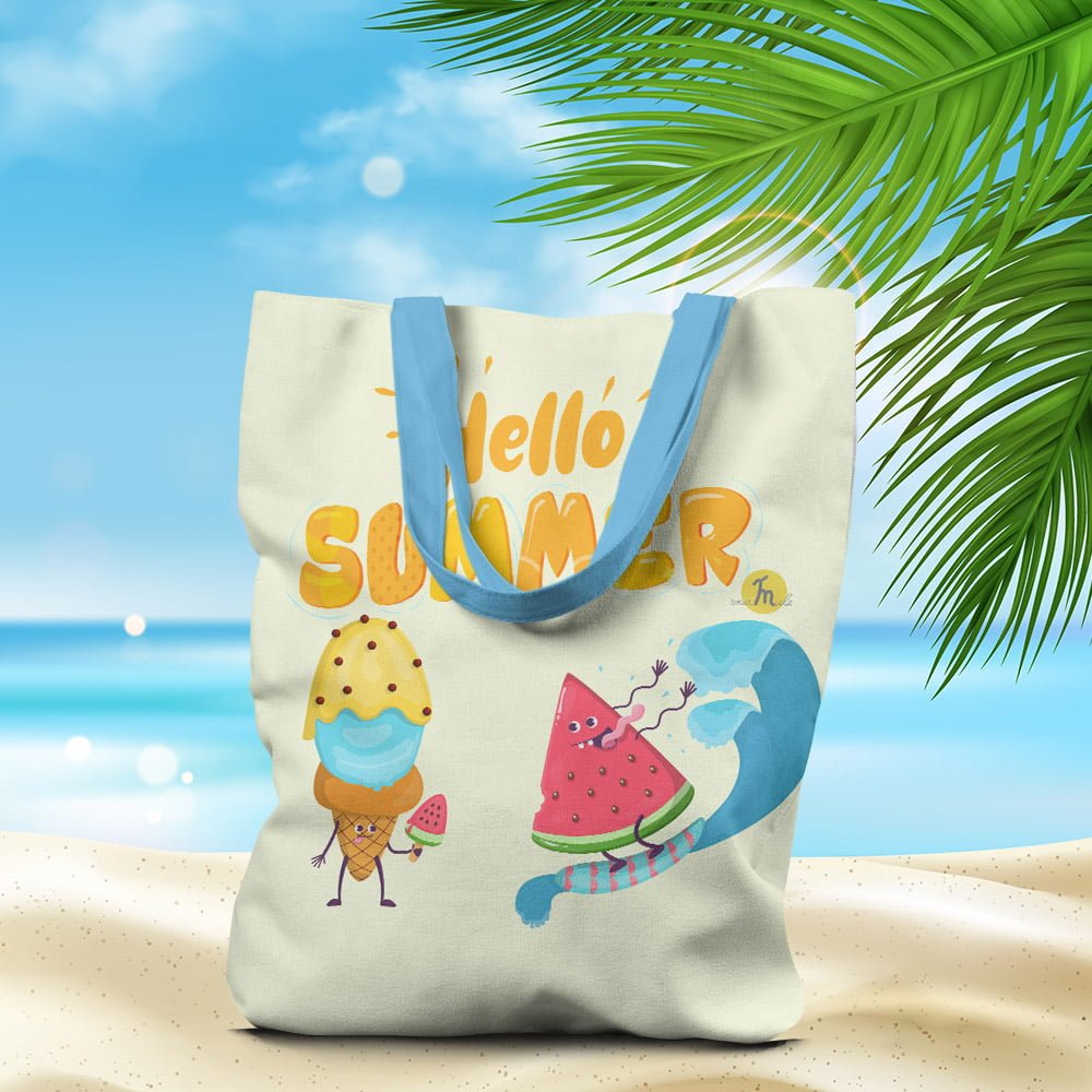 Alaplaya | Geantă de plajă căptușită MuleWear Hello Summer Înghețată și Pepene Rosu